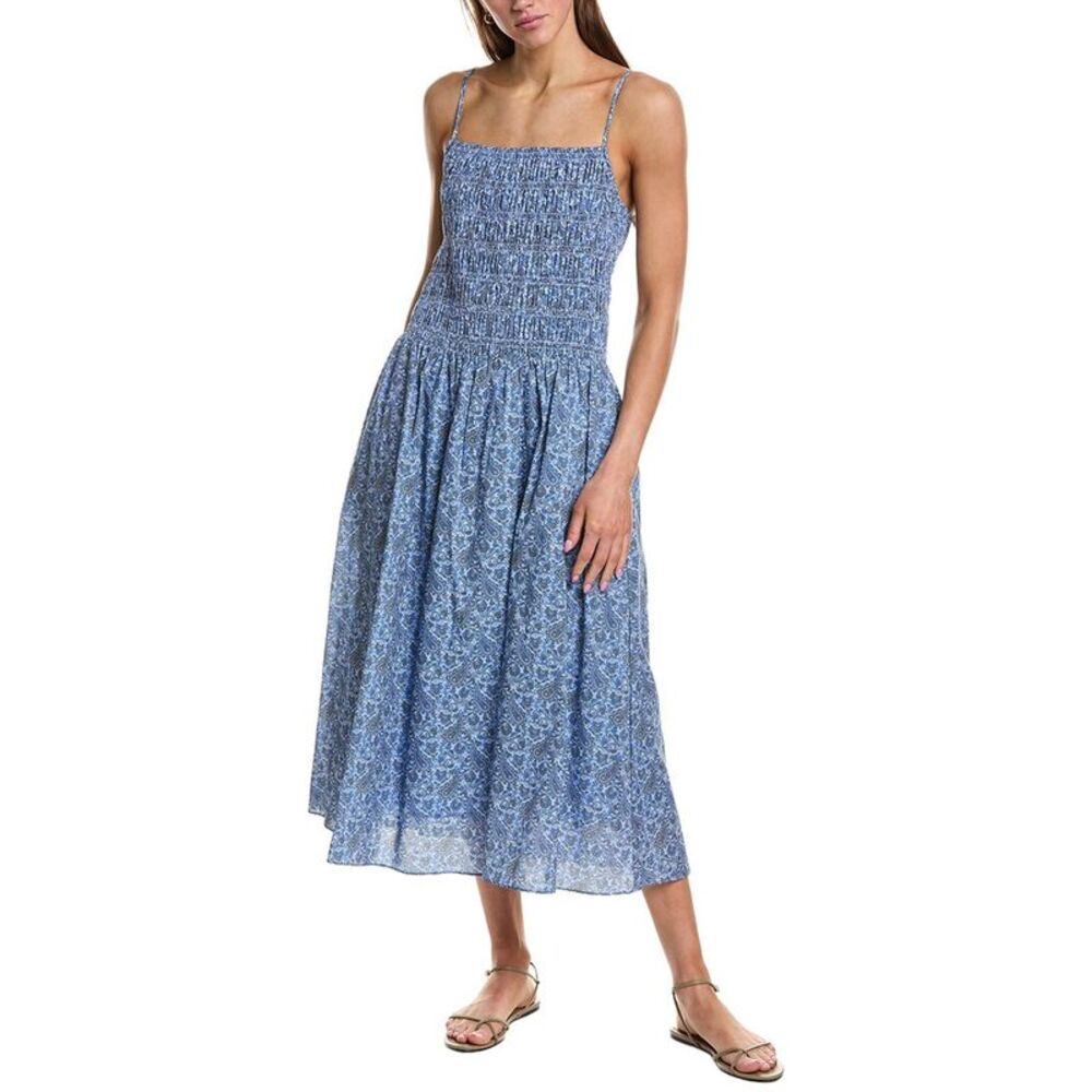 English Factory Womens Checked Smocked Midi Dress, Navy